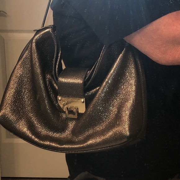 JIMMY CHOO RACHEL GLITTERING LEATHER SHOULDER BAG - Picture 2 of 16